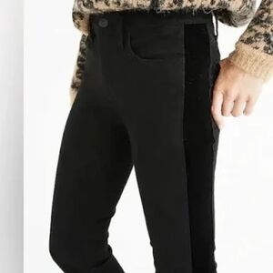 Madewell 9" Mid-Rise Skinny Jeans With Tuxedo Stripe Velvet Trim- Black- Size 27